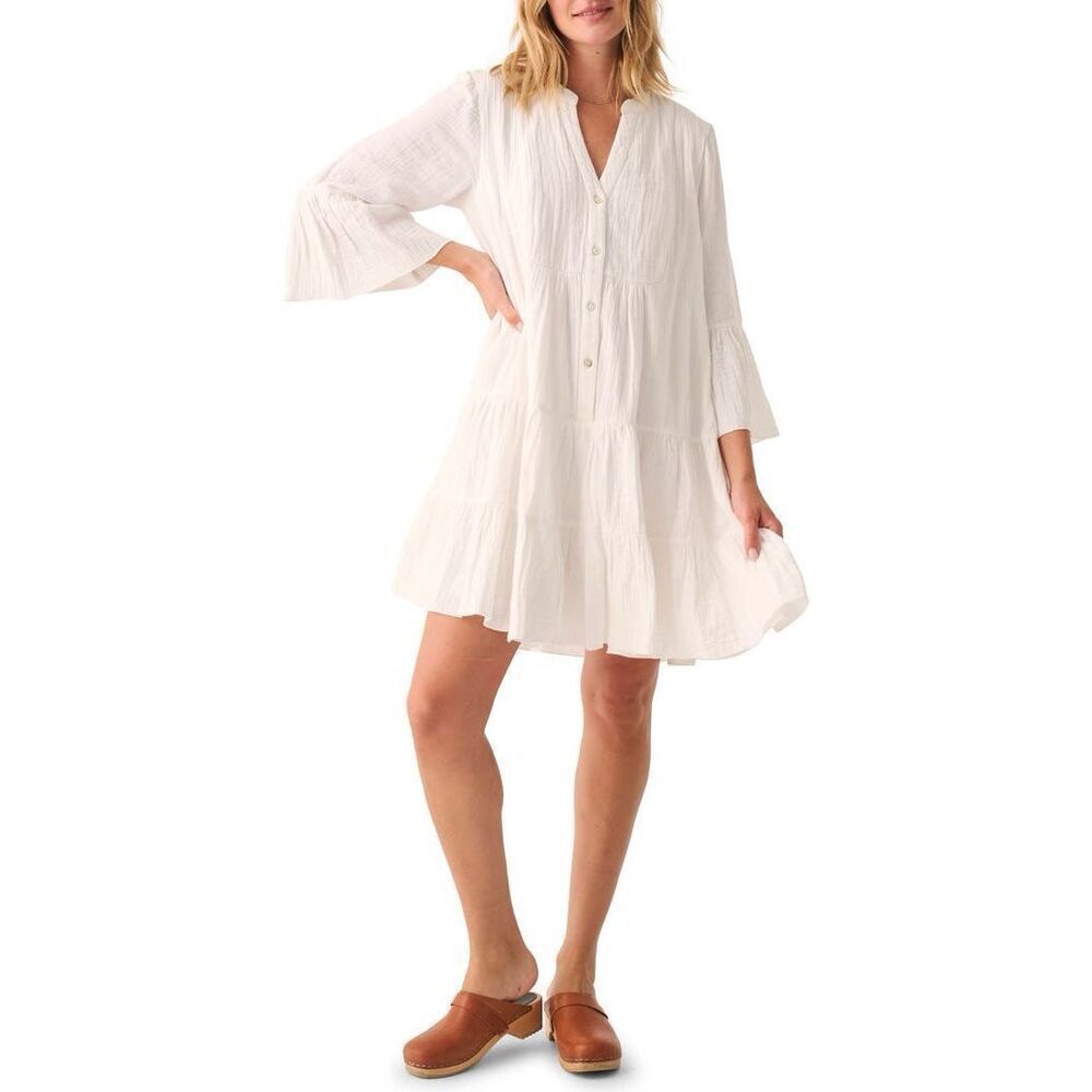 Fagerty Nwt Kasey Dream Gauze Tiered Organic Cotton Minidress White Large